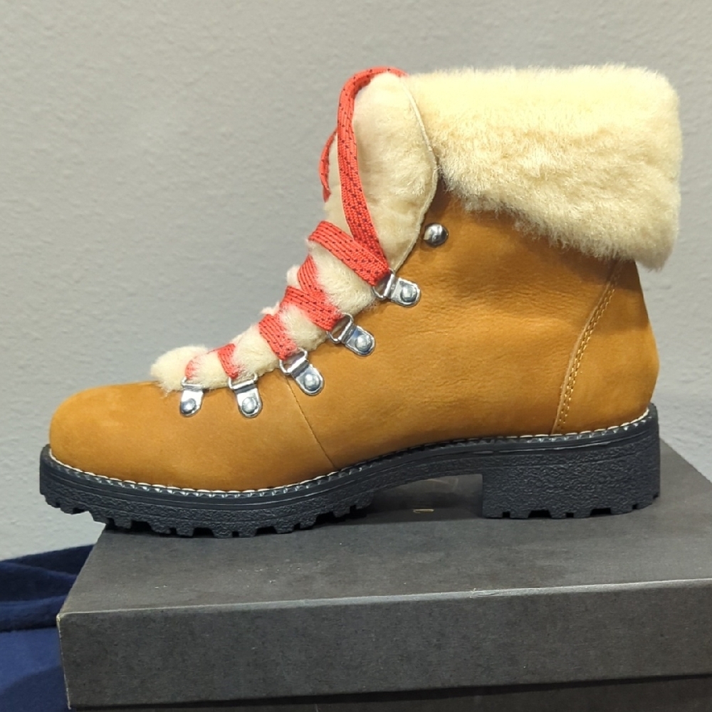 J. Crew Tan Boots with Red Laces and Shearling Lining - Picture 3 of 4